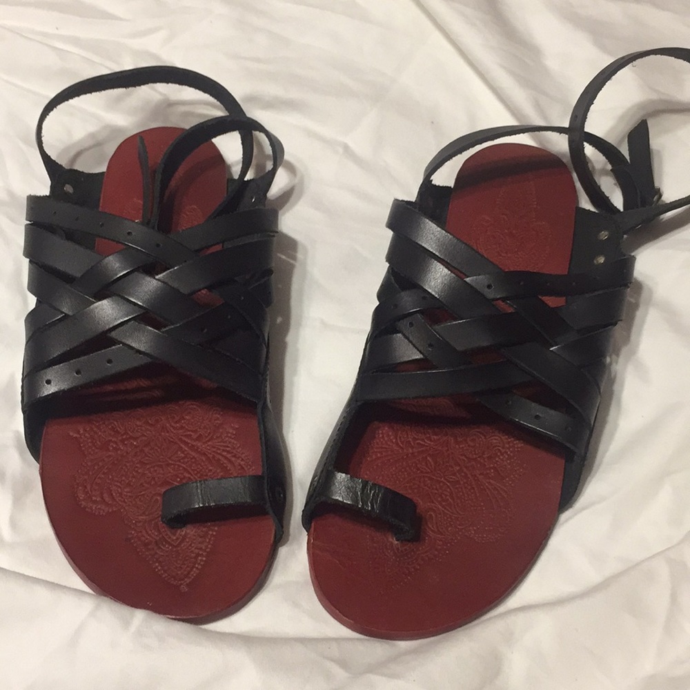 Free People Black Ankle Wrap Sandals 37